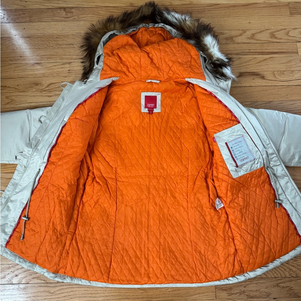Esprit Cream Puffer Jacket with Faux Fur Hood - Picture 4 of 7